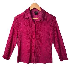 GUESS‎ Jeans Pink Snake Print Button Up Shirt Y2k Top XL Nylon Sheer Mesh